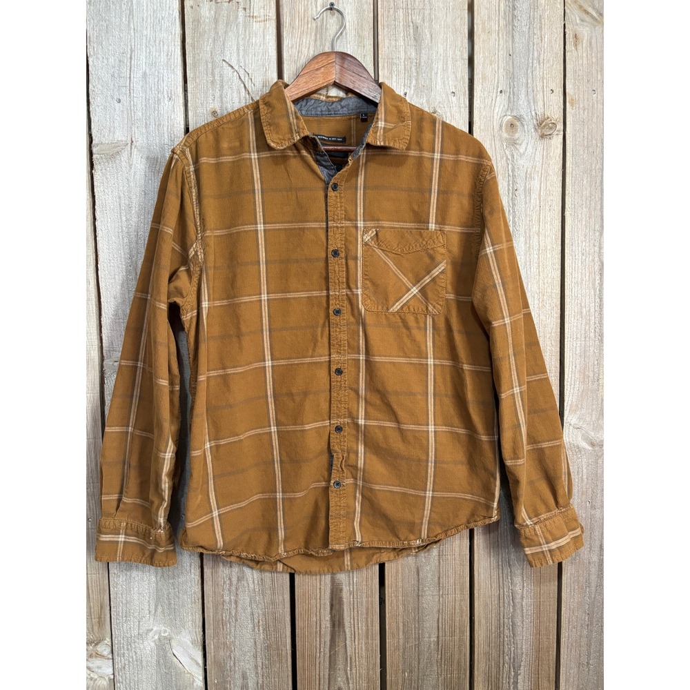 Kenneth Cole New York Mens Slim Fit Corduroy Plaid Shirt Brown KW9I14LY6C L
